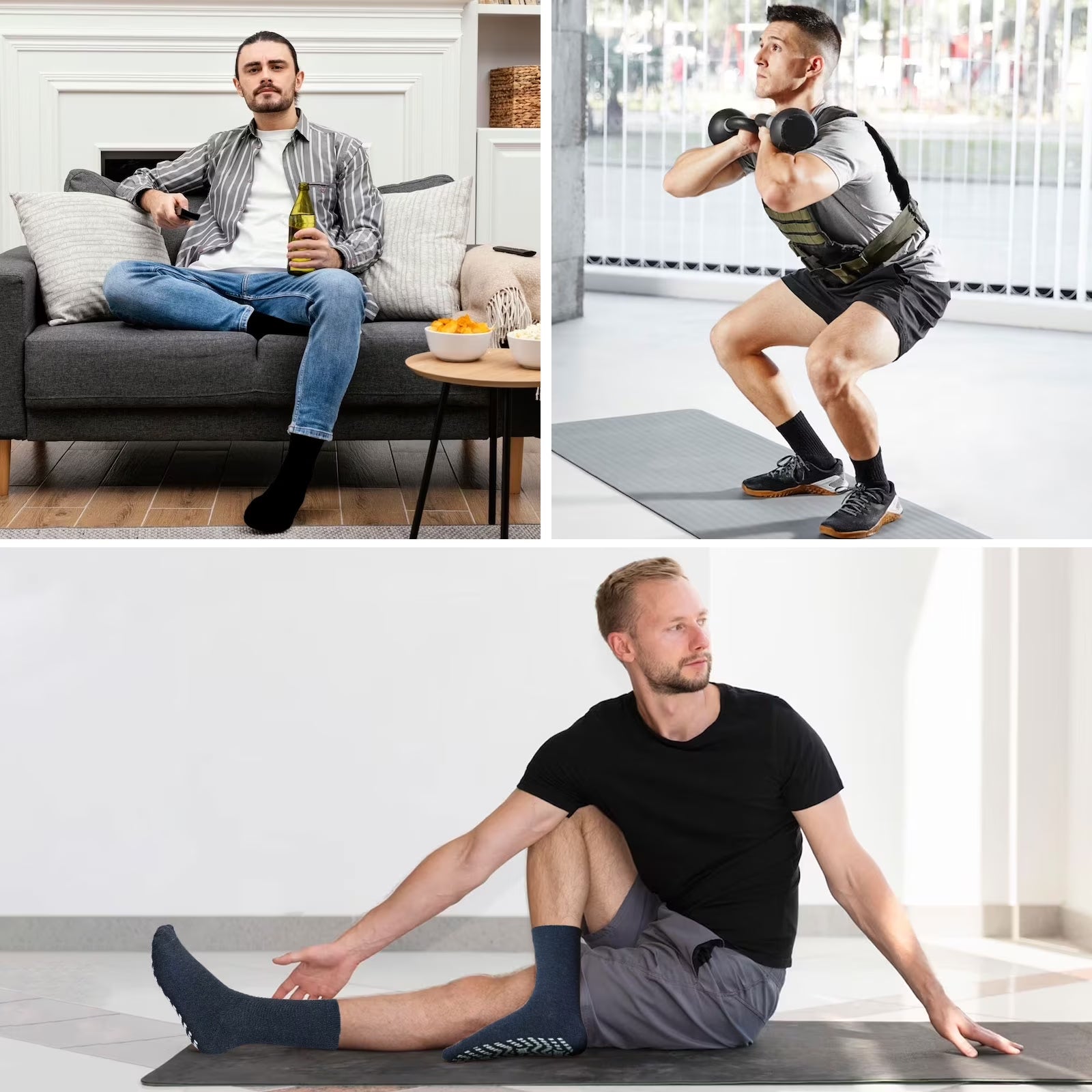 10 Pairs Non Slip Grip Socks - Ideal for Yoga, Pilates, Hospital Use - Men & Women'S Crew Sticky Gripper Socks (Size 9-11)