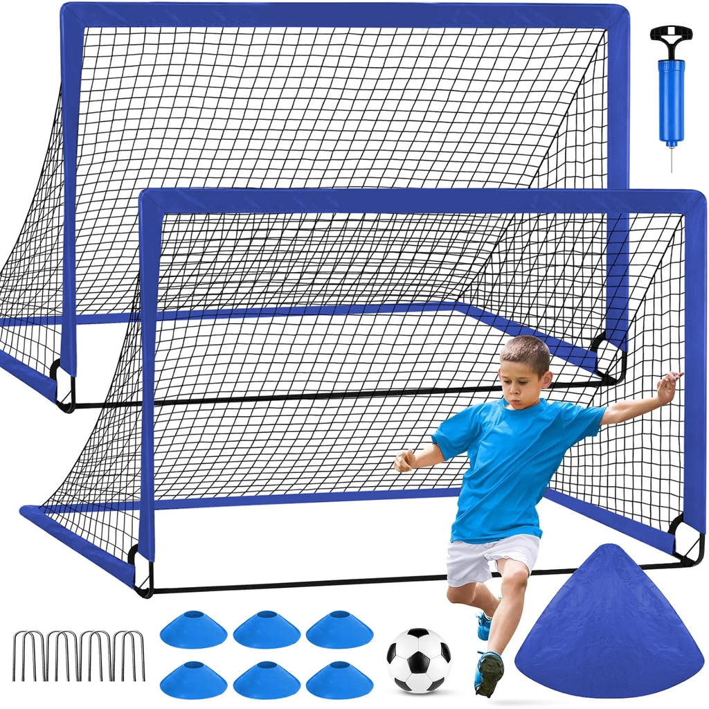Portable Set of 2 Soccer Goals, 4X3Ft Folding Soccer Net for Backyard Training for Kids and Teens,Blue