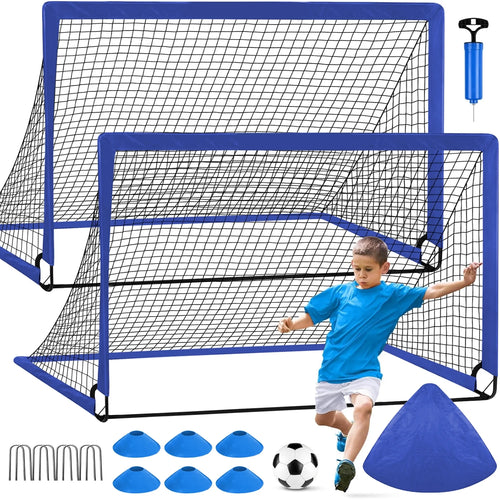 Portable Set of 2 Soccer Goals, 4X3Ft Folding Soccer Net for Backyard Training for Kids and Teens,Blue