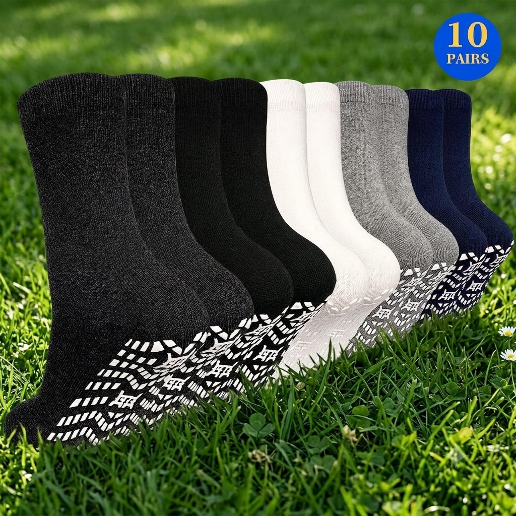 10 Pairs Non Slip Grip Socks - Ideal for Yoga, Pilates, Hospital Use - Men & Women'S Crew Sticky Gripper Socks (Size 9-11)